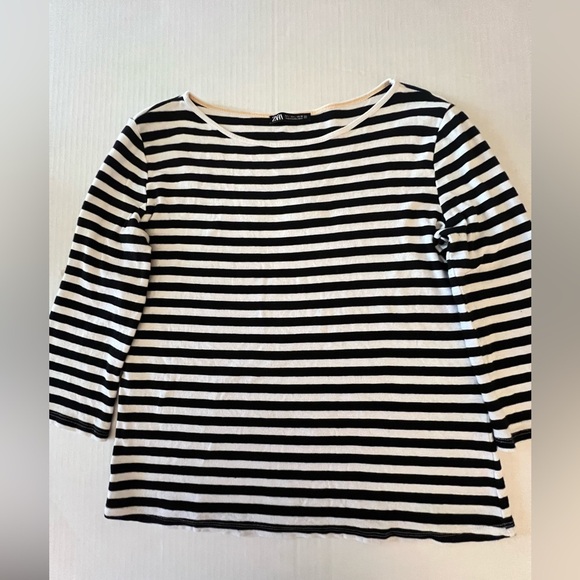 ZARA BLACK & WHITE 3/4 LENGTH SLEEVE TUNIC TOP. SIZE LARGE - Picture 6 of 7